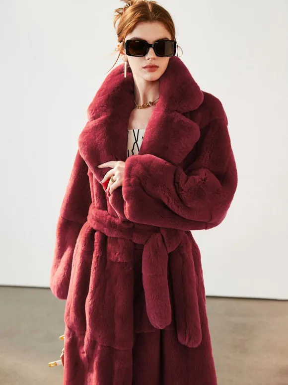 Manteau long en fausse fourrure avec revers crantés et ceinture Veste d'hiver écologique pour femme 2026