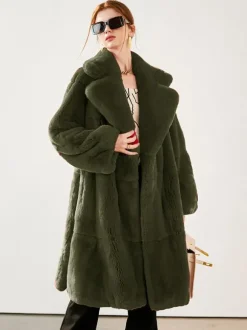 Manteau long en fausse fourrure avec revers crantés et ceinture Veste d'hiver écologique pour femme 2026