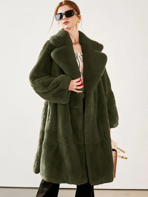 Manteau long en fausse fourrure avec revers crantés et ceinture Veste d'hiver écologique pour femme 2026