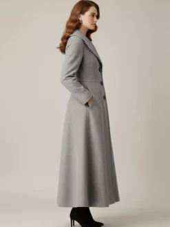 Manteau long en laine à col châle pour femme 2026