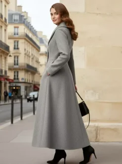 Manteau long en laine à col châle pour femme 2026