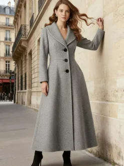 Manteau long en laine à col châle pour femme 2026