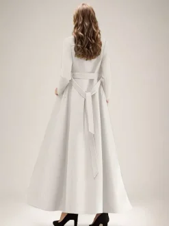 Manteau long en laine blanc à revers crantés croisé ceinturé vêtements d'extérieur d'hiver pleine longueur pour femmes 2026