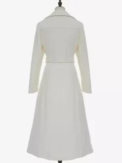 Manteau long en laine blanc à revers crantés croisé ceinturé vêtements d'extérieur d'hiver pleine longueur pour femmes 2026