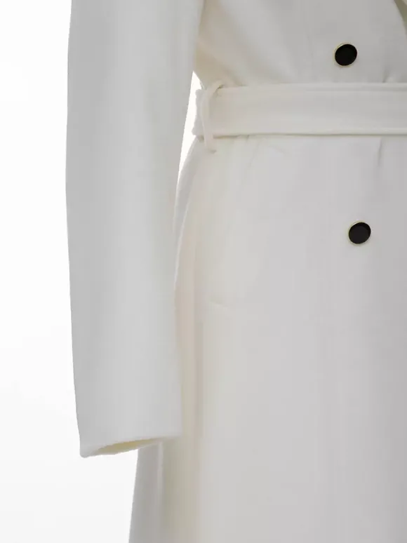 Manteau long en laine blanc à revers crantés croisé ceinturé vêtements d'extérieur d'hiver pleine longueur pour femmes 2026