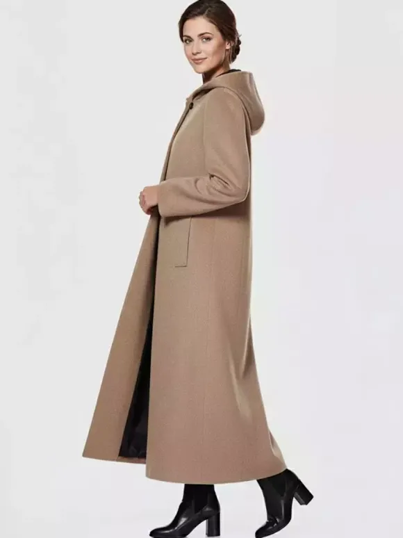 Manteau long en laine mélangée pour femme à capuche chaud hiver 2026