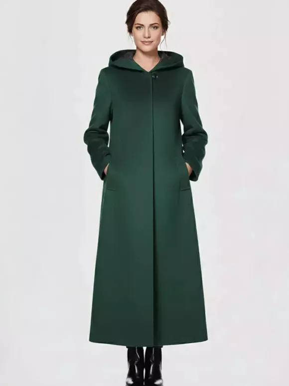 Manteau long en laine mélangée pour femme à capuche chaud hiver 2026