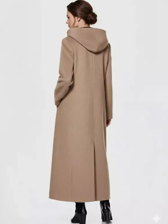 Manteau long en laine mélangée pour femme à capuche chaud hiver 2026