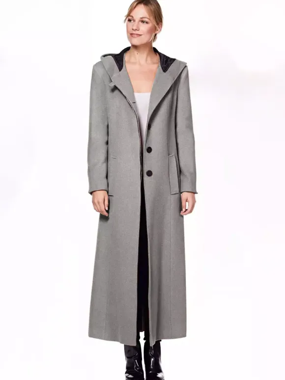 Manteau long en laine mélangée pour femme à capuche chaud hiver 2026
