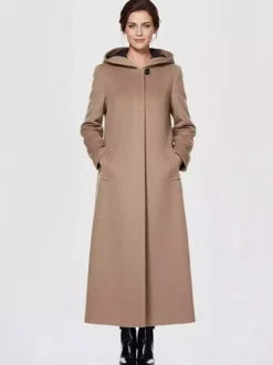 Manteau long en laine mélangée pour femme à capuche chaud hiver 2026