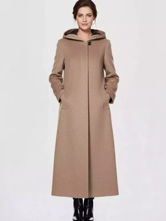 Manteau long en laine mélangée pour femme à capuche chaud hiver 2026