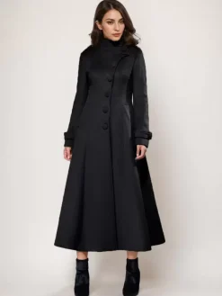 Manteau long en laine mélangée A-line évasé col montant élégant gris vintage vêtements d'extérieur d'hiver pour femmes 2026