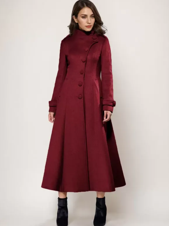 Manteau long en laine mélangée A-line évasé col montant élégant gris vintage vêtements d'extérieur d'hiver pour femmes 2026