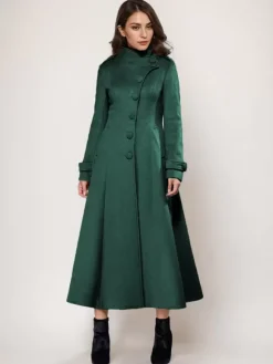 Manteau long en laine mélangée A-line évasé col montant élégant gris vintage vêtements d'extérieur d'hiver pour femmes 2026