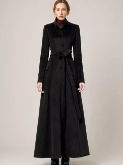 Manteau long en laine mélangée à col montant avec ceinture vêtement d'extérieur d'hiver classique et chaud pour femme 2026