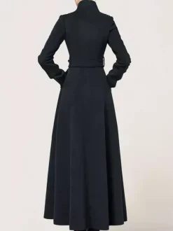 Manteau long en laine mélangée à col montant avec ceinture vêtement d'extérieur d'hiver classique et chaud pour femme 2026