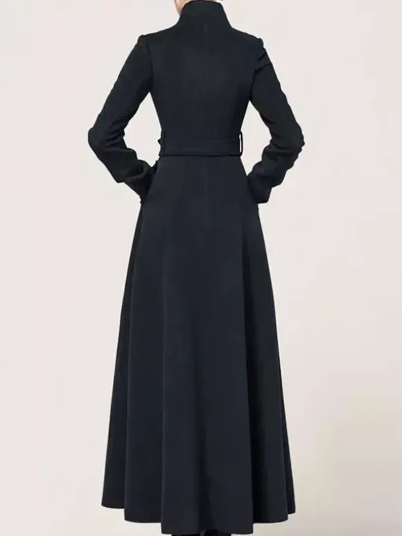 Manteau long en laine mélangée à col montant avec ceinture vêtement d'extérieur d'hiver classique et chaud pour femme 2026