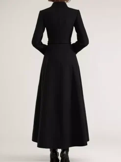 Manteau long en mélange de laine noir avec ceinture et col montant pour femme vêtement d'extérieur d'hiver long pour femme 2026