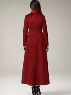 Manteau Long Femme D'hiver Pour Femme Col Rabattu Classique Bordeaux
