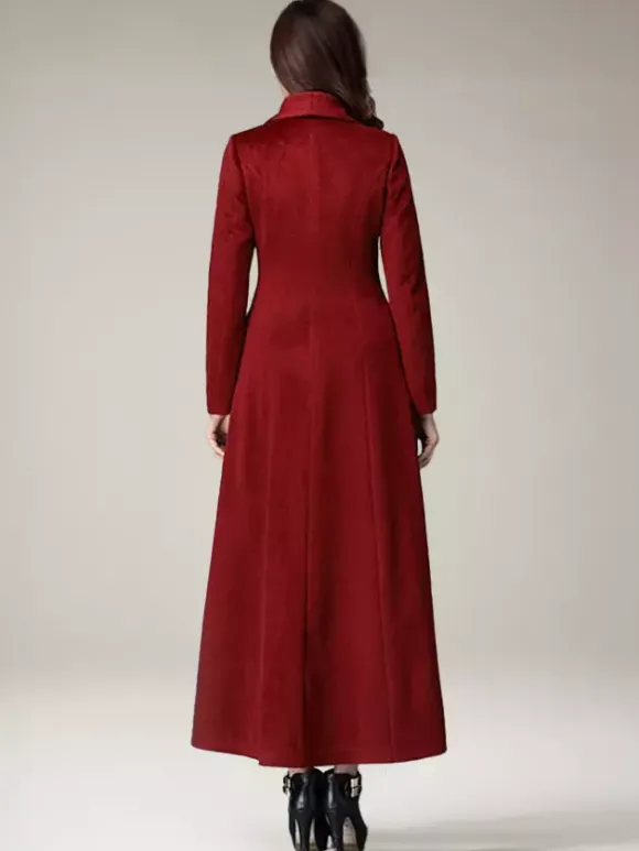 Manteau Long Femme D'hiver Pour Femme Col Rabattu Classique Bordeaux
