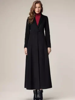 Manteau Long Femme D'hiver Pour Femme Col Rabattu Classique Bordeaux