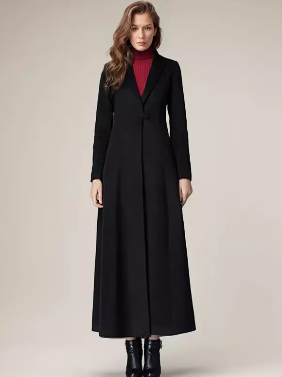 Manteau Long Femme D'hiver Pour Femme Col Rabattu Classique Bordeaux