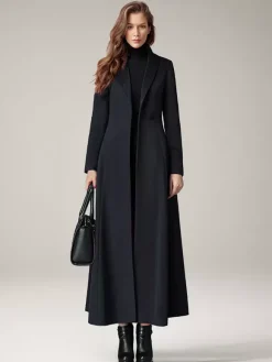 Manteau Long Femme D'hiver Pour Femme Col Rabattu Classique Bordeaux