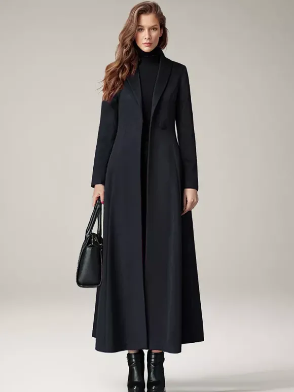 Manteau Long Femme D'hiver Pour Femme Col Rabattu Classique Bordeaux
