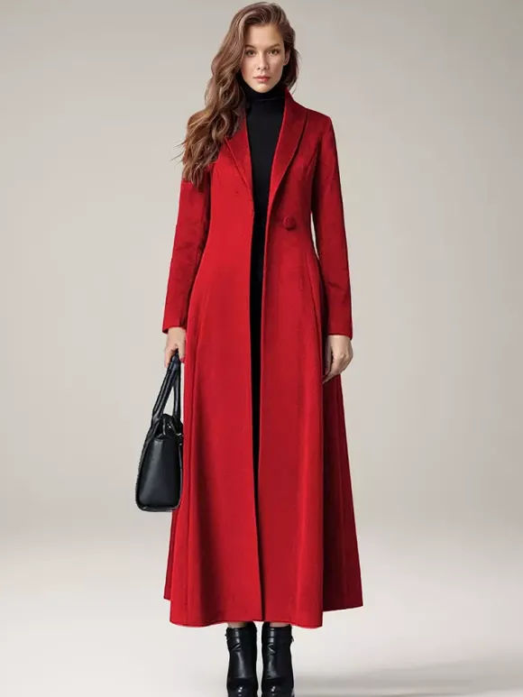 Manteau Long Femme D'hiver Pour Femme Col Rabattu Classique Bordeaux