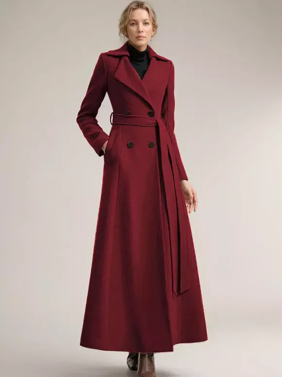 Manteau Long Femme Hiver Camel Col Rabattu Manches Longues Ceinture Manteau D'hiver Décontracté
