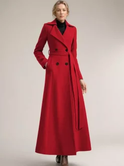 Manteau Long Femme Hiver Camel Col Rabattu Manches Longues Ceinture Manteau D'hiver Décontracté