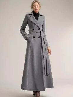 Manteau Long Femme Hiver Camel Col Rabattu Manches Longues Ceinture Manteau D'hiver Décontracté