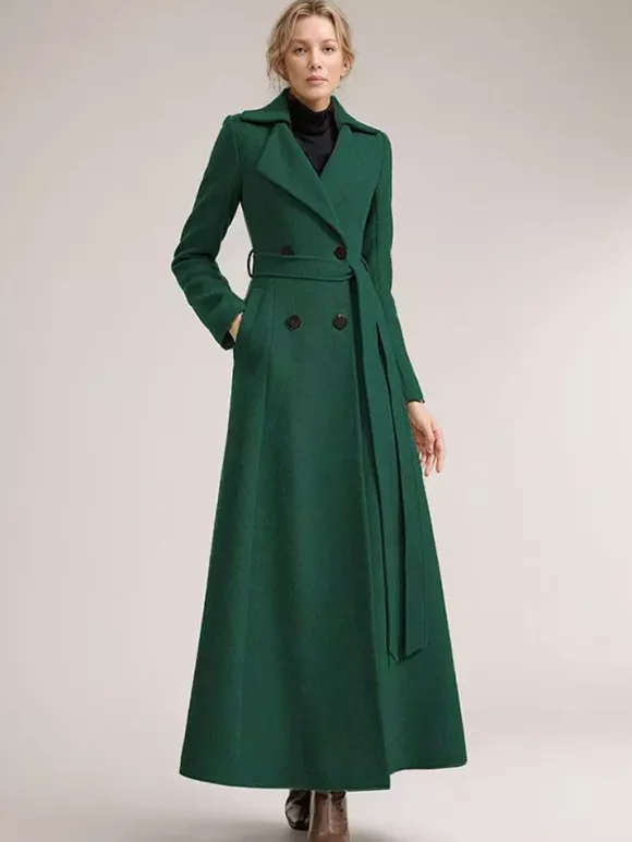 Manteau Long Femme Hiver Camel Col Rabattu Manches Longues Ceinture Manteau D'hiver Décontracté