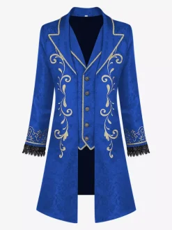 Manteau long rétro steampunk pour homme manches longues broderie style victorien vintage