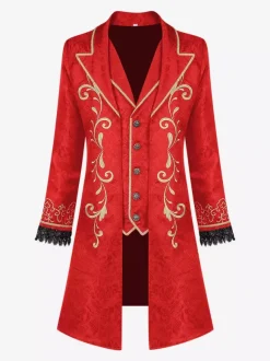 Manteau long rétro steampunk pour homme manches longues broderie style victorien vintage