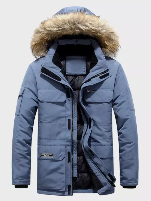 Manteau matelassé mi-long épais à capuche pour homme