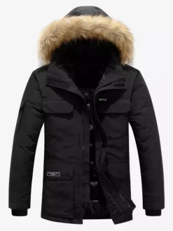Manteau matelassé mi-long épais à capuche pour homme