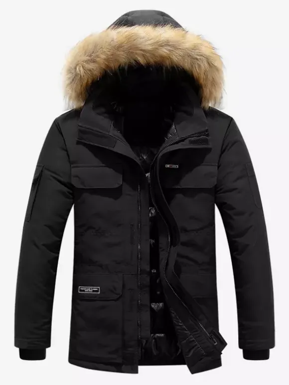 Manteau matelassé mi-long épais à capuche pour homme