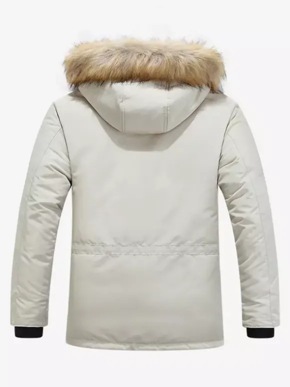 Manteau matelassé mi-long épais à capuche pour homme
