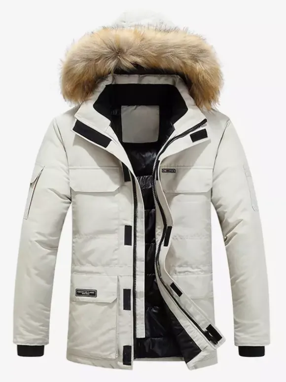 Manteau matelassé mi-long épais à capuche pour homme