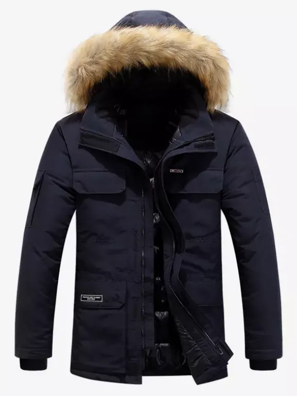 Manteau matelassé mi-long épais à capuche pour homme