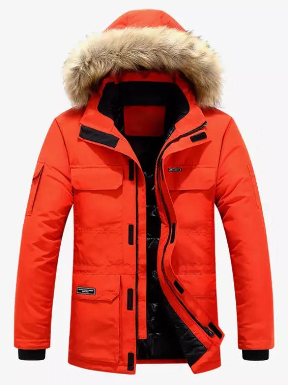 Manteau matelassé mi-long épais à capuche pour homme
