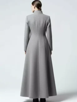 Manteau maxi trapèze en laine mélangée avec col montant pour femme 2026