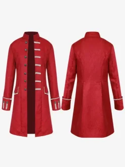 Manteau Midi noir haut Vintage style européen imprimé fleuri manches longues Opéra Costumes rétro pour homme Bourgogne