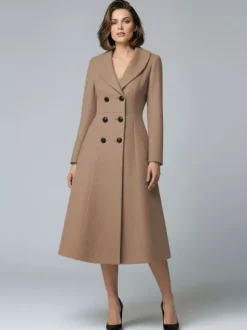 Manteau midi trapèze croisé en laine avec col châle pour femme 2026