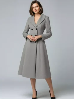 Manteau midi trapèze croisé en laine avec col châle pour femme 2026