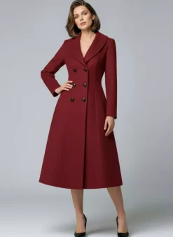 Manteau midi trapèze croisé en laine avec col châle pour femme 2026