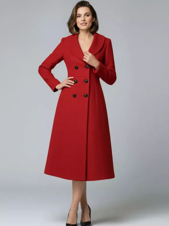 Manteau midi trapèze croisé en laine avec col châle pour femme 2026