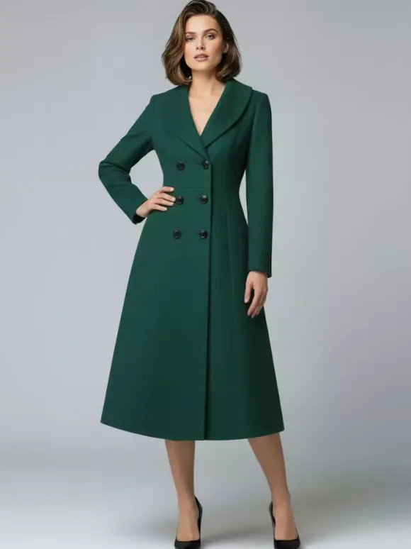 Manteau midi trapèze croisé en laine avec col châle pour femme 2026