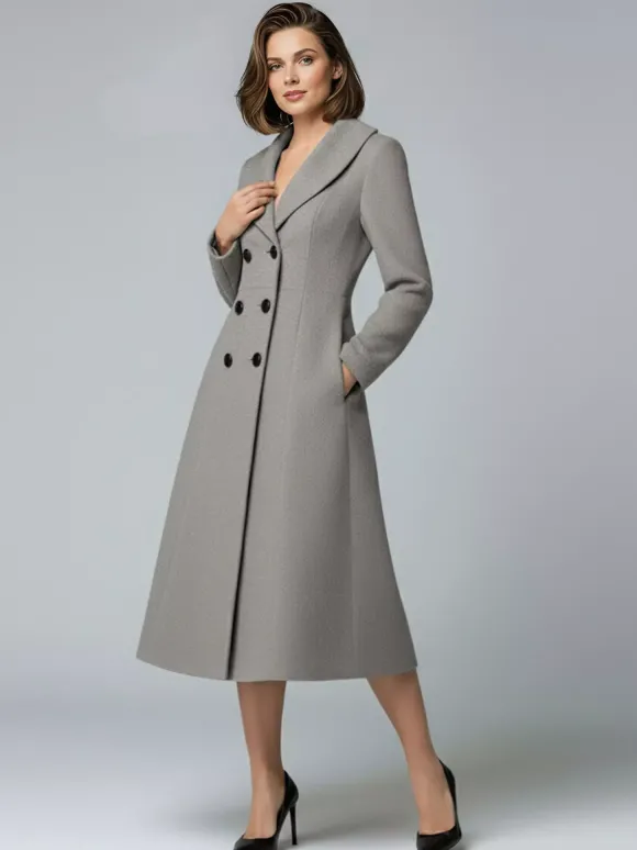 Manteau midi trapèze croisé en laine avec col châle pour femme 2026